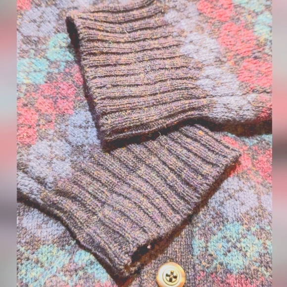 Vintage Christopher Hayes Shetland Wool Chunky Knit Argyle Cardigan Sweater XL - Picture 7 of 8
